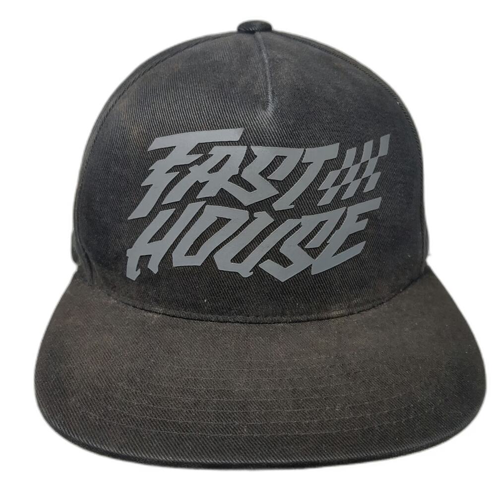 Fasthouse Snapback Hat Black One Size Skull Checkered Flag Cotton Graphic